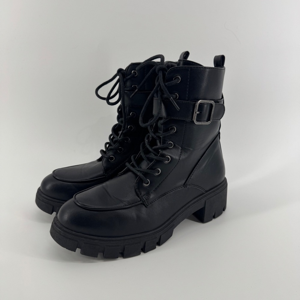 Sincerely Jules Eastbridge Womens 8M Black Faux Leather Lug Sole Combat Boots